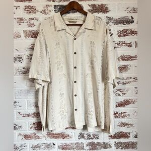 Tommy Bahama Button Up Shirt Silk Tropical Floral Neutral Cream Cabana XXL